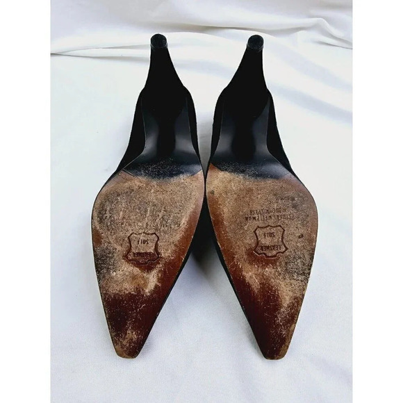 Stuart Weitzman Size 5.5B Women Black Suede Slip On Pointed Toe Heel Pumps Spain - Picture 8 of 11